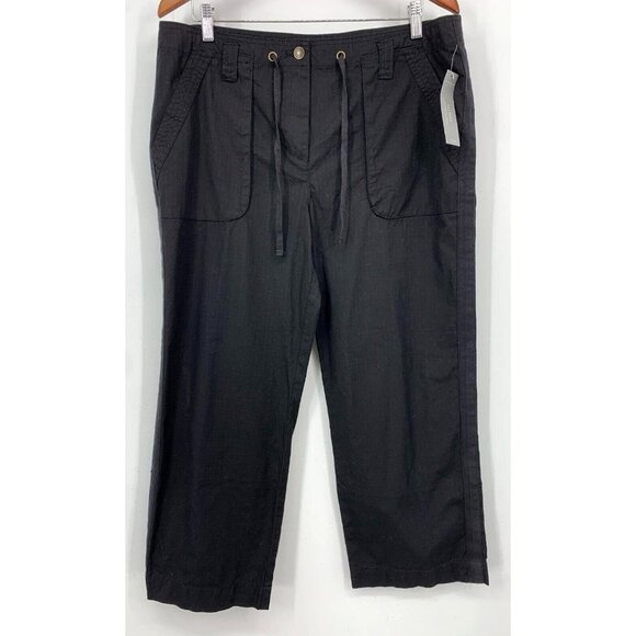Charter Club Pants Size 14 Black Wide Leg Cropped Drawstring Modern Women New - Picture 1 of 6